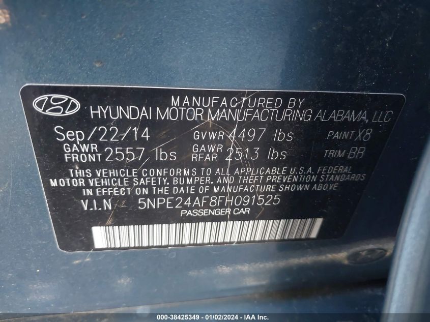 2015 HYUNDAI SONATA SE - 5NPE24AF8FH091525