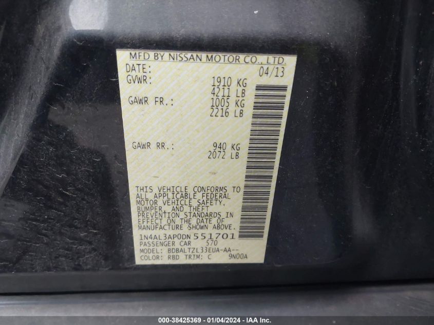 2013 NISSAN ALTIMA 2.5 SV - 1N4AL3AP0DN551701