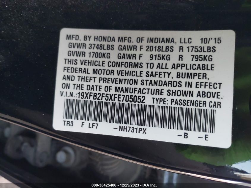 2015 HONDA CIVIC LX - 19XFB2F5XFE705052
