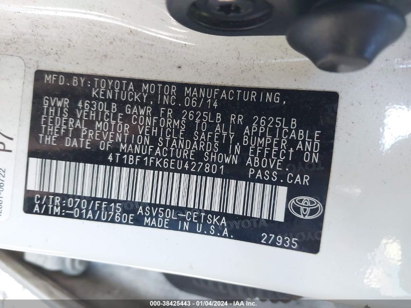2014 TOYOTA CAMRY L/SE/LE/XLE - 4T1BF1FK6EU427801