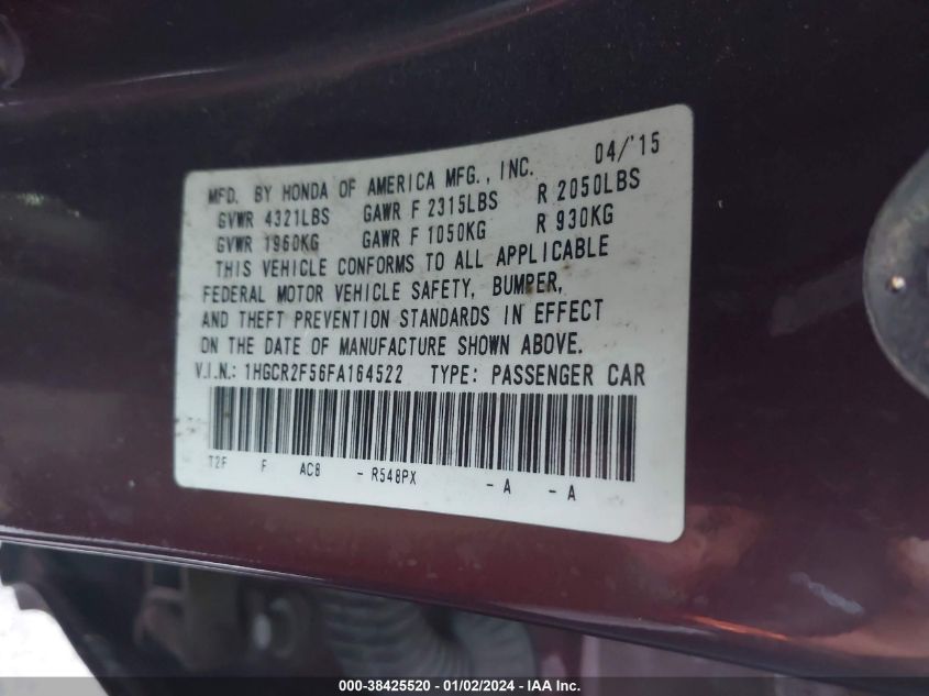 2015 HONDA ACCORD SPORT - 1HGCR2F56FA164522