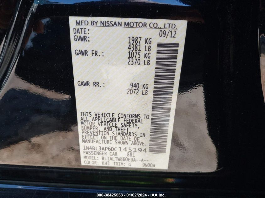 2013 NISSAN ALTIMA 3.5S/3.5SV/3.5SL - 1N4BL3AP6DC145194