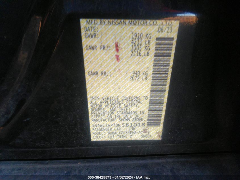 2013 NISSAN ALTIMA 2.5 SL - 1N4AL3AP7DN581018