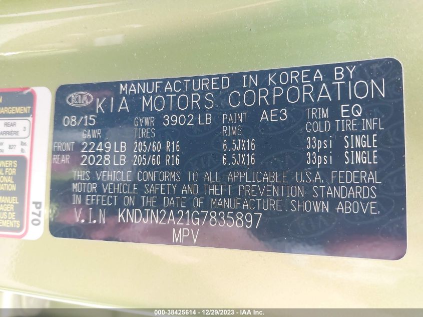 2016 KIA SOUL - KNDJN2A21G7835897