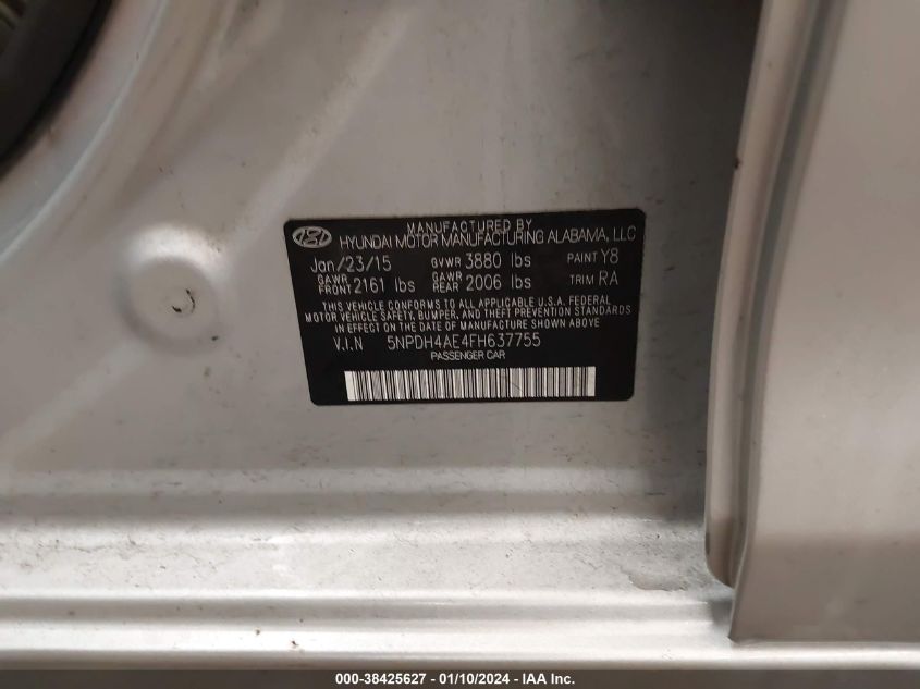 2015 HYUNDAI ELANTRA SE/SPORT/LIMITED - 5NPDH4AE4FH637755