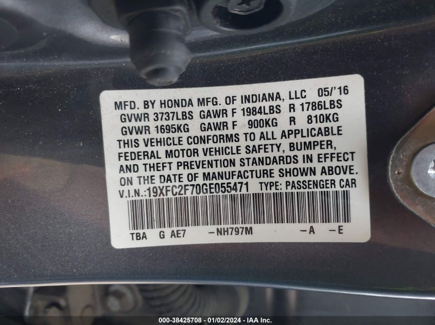 2016 HONDA CIVIC EX - 19XFC2F70GE055471