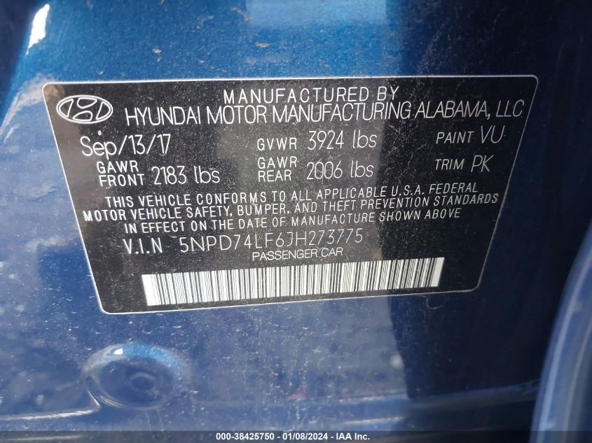 2018 HYUNDAI ELANTRA SE - 5NPD74LF6JH273775