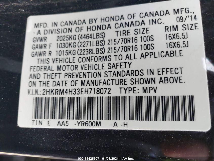 2014 HONDA CR-V LX - 2HKRM4H33EH718072
