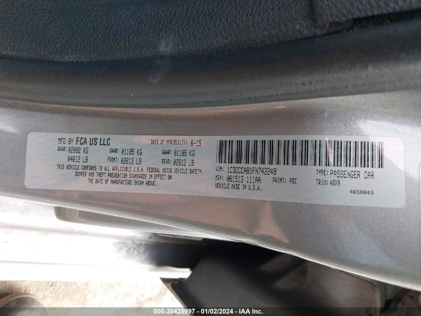 2015 CHRYSLER 200 LIMITED - 1C3CCCAB1FN742249