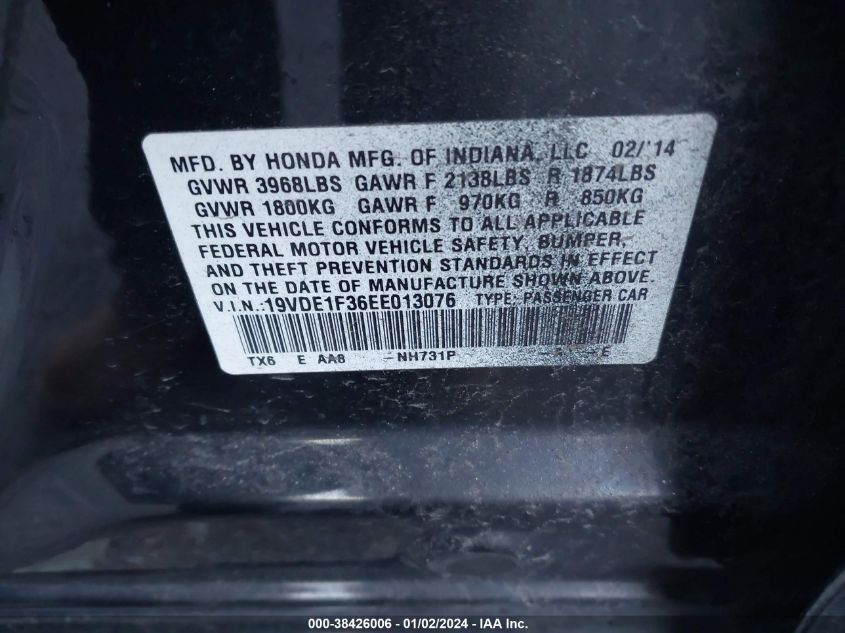 2014 ACURA ILX 20 - 19VDE1F36EE013076