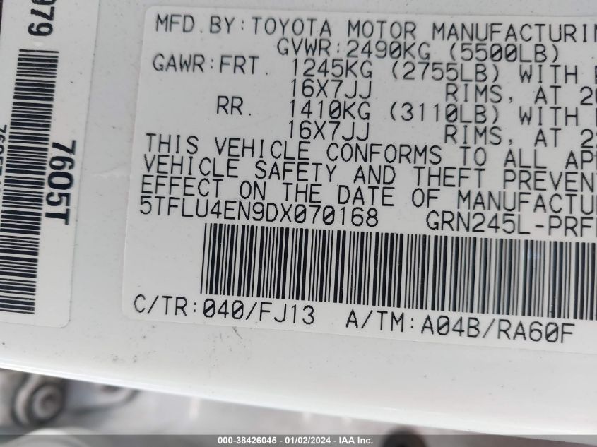 2013 TOYOTA TACOMA DOUBLE CAB - 5TFLU4EN9DX070168