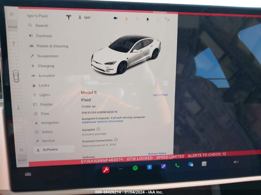 2022 TESLA MODEL S PLAID TRI MOTOR ALL-WHEEL DRIVE - 5YJSA1E66NF483074