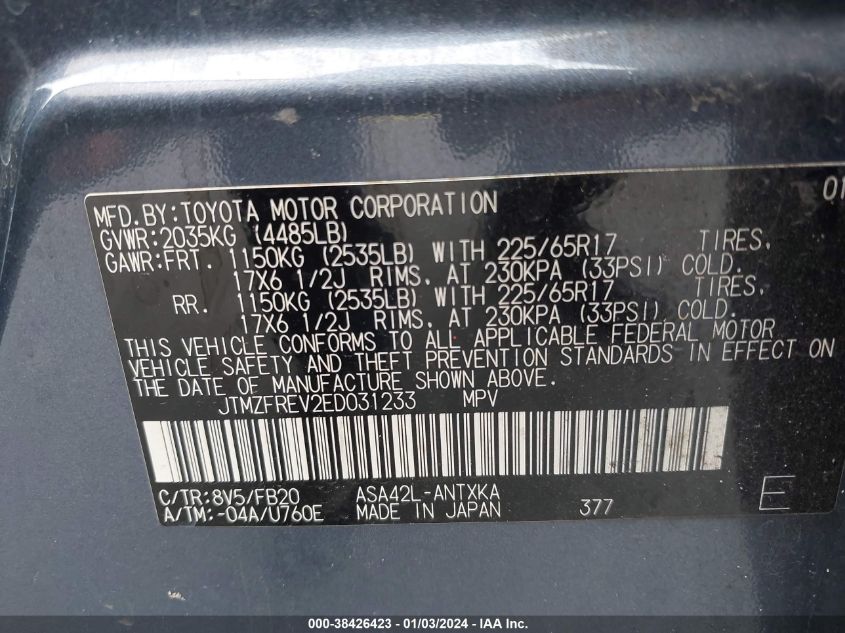 2014 TOYOTA RAV4 LE - JTMZFREV2ED031233