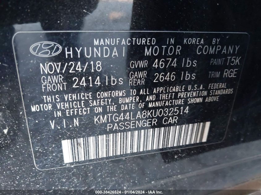 2019 GENESIS G70 PRESTIGE/DYNAMIC/SPORT - KMTG44LA8KU032514