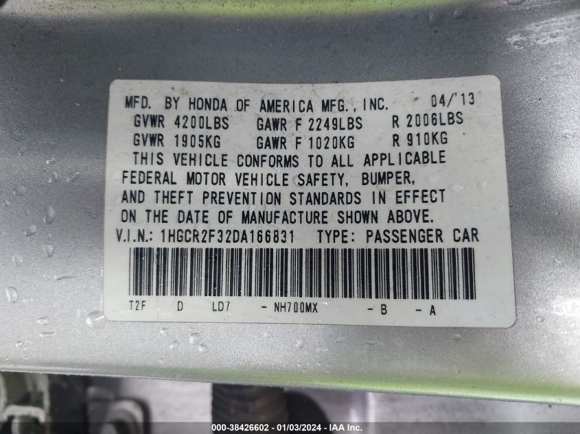 2013 HONDA ACCORD LX - 1HGCR2F32DA166831
