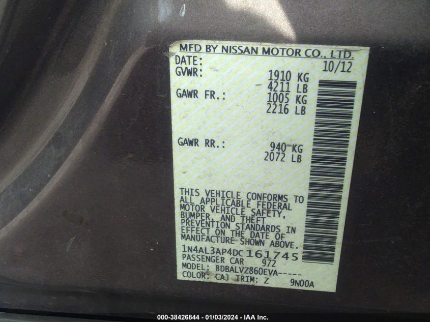 2013 NISSAN ALTIMA 2.5 SL - 1N4AL3AP4DC161745