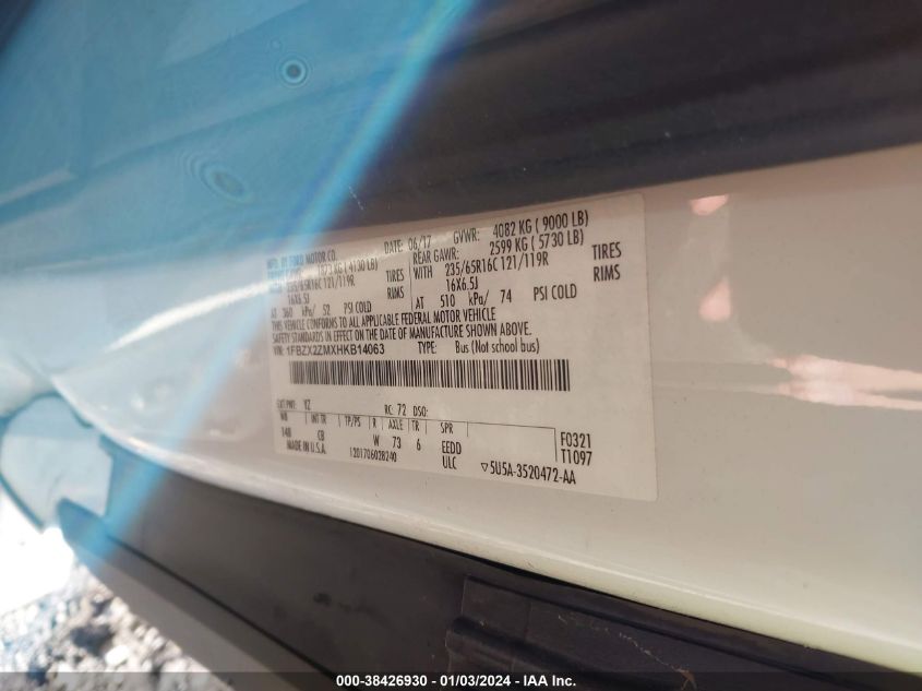 2017 FORD TRANSIT-350 XLT - 1FBZX2ZMXHKB14063