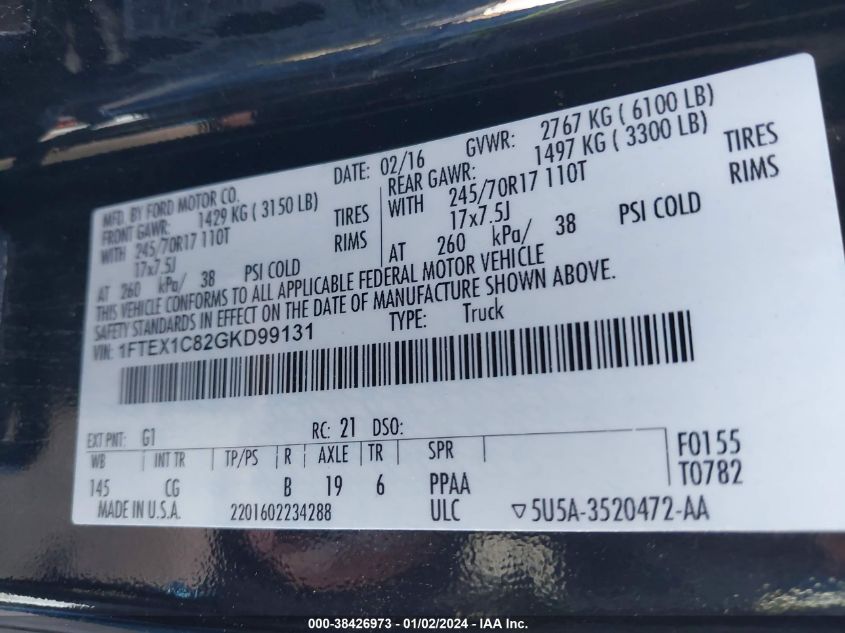 2016 FORD F-150 XL - 1FTEX1C82GKD99131