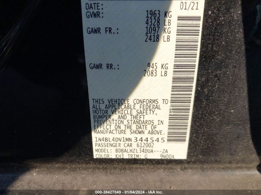 2021 NISSAN ALTIMA SV FWD - 1N4BL4DV1MN344545