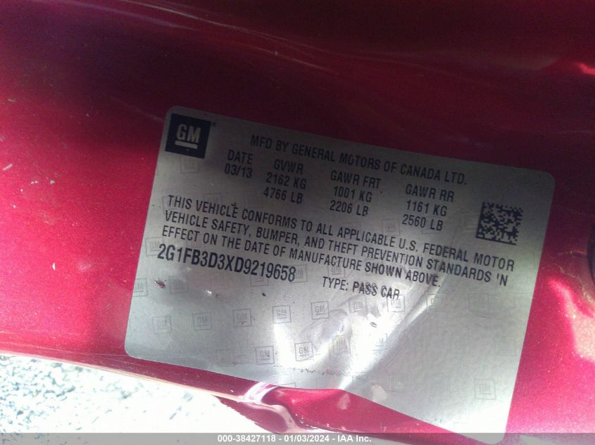 2013 CHEVROLET CAMARO 1LT - 2G1FB3D3XD9219658