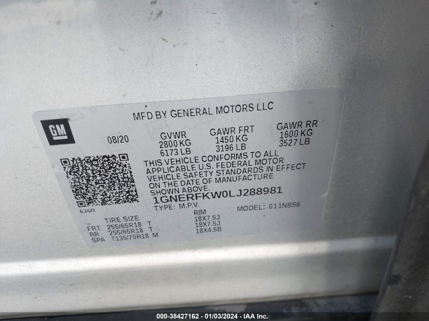 2020 CHEVROLET TRAVERSE LS - 1GNERFKW0LJ288981