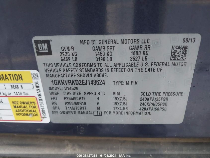 2014 GMC ACADIA SLT-1 - 1GKKVRKD2EJ148624