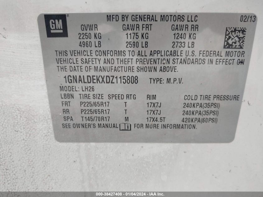 2013 CHEVROLET EQUINOX 1LT - 1GNALDEKXDZ115808