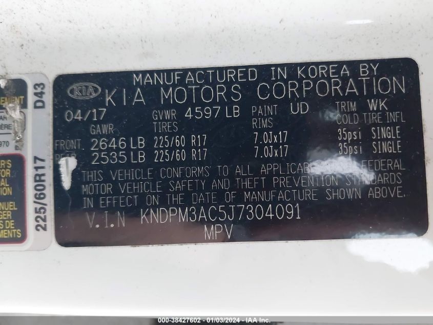 2018 KIA SPORTAGE LX - KNDPM3AC5J7304091