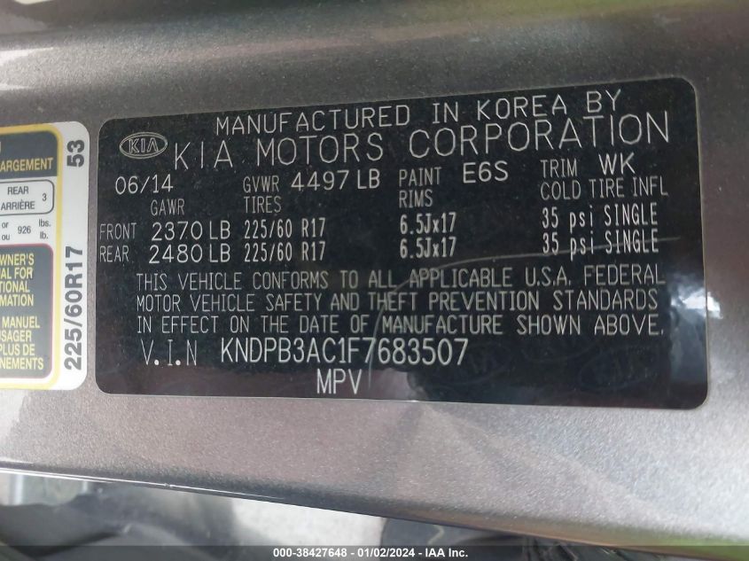 2015 KIA SPORTAGE LX - KNDPB3AC1F7683507