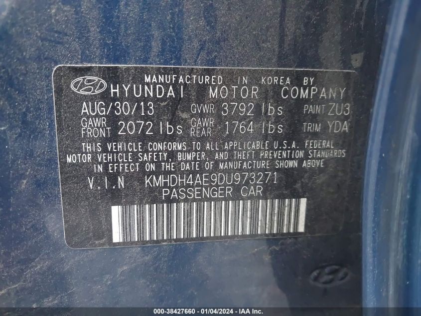2013 HYUNDAI ELANTRA GLS (ULSAN PLANT) - KMHDH4AE9DU973271