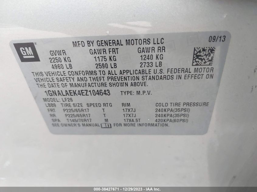 2014 CHEVROLET EQUINOX LS - 1GNALAEK4EZ104643