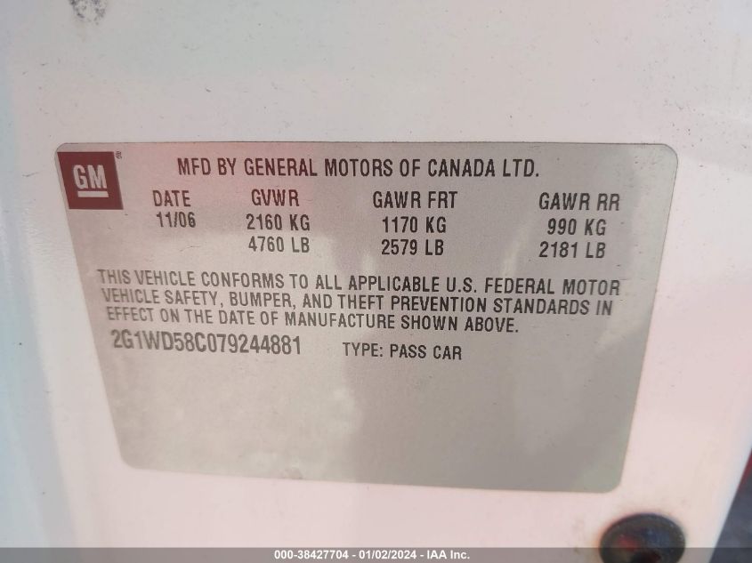 2G1WD58C079244881 | 2007 CHEVROLET IMPALA