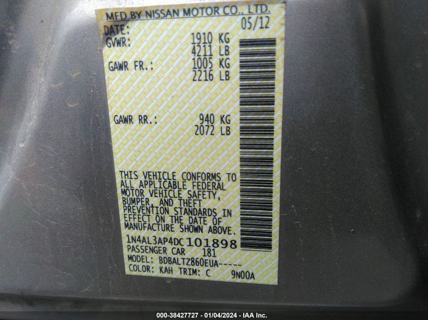 2013 NISSAN ALTIMA 2.5/S/SV/SL - 1N4AL3AP4DC101898