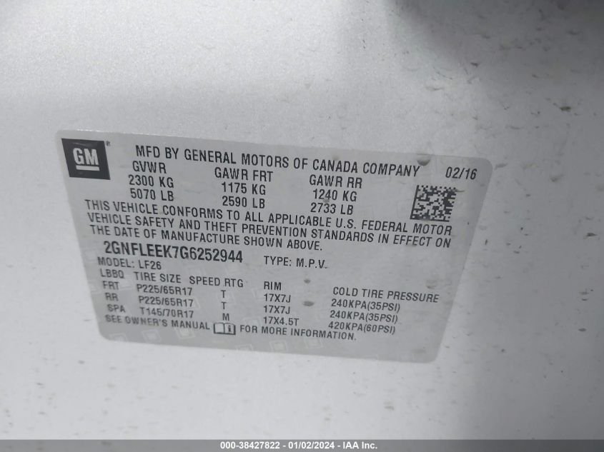2016 CHEVROLET EQUINOX LS - 2GNFLEEK7G6252944