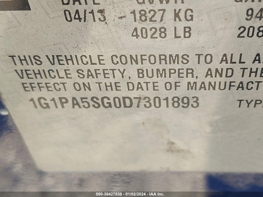 2013 CHEVROLET CRUZE LS AUTO - 1G1PA5SG0D7301893