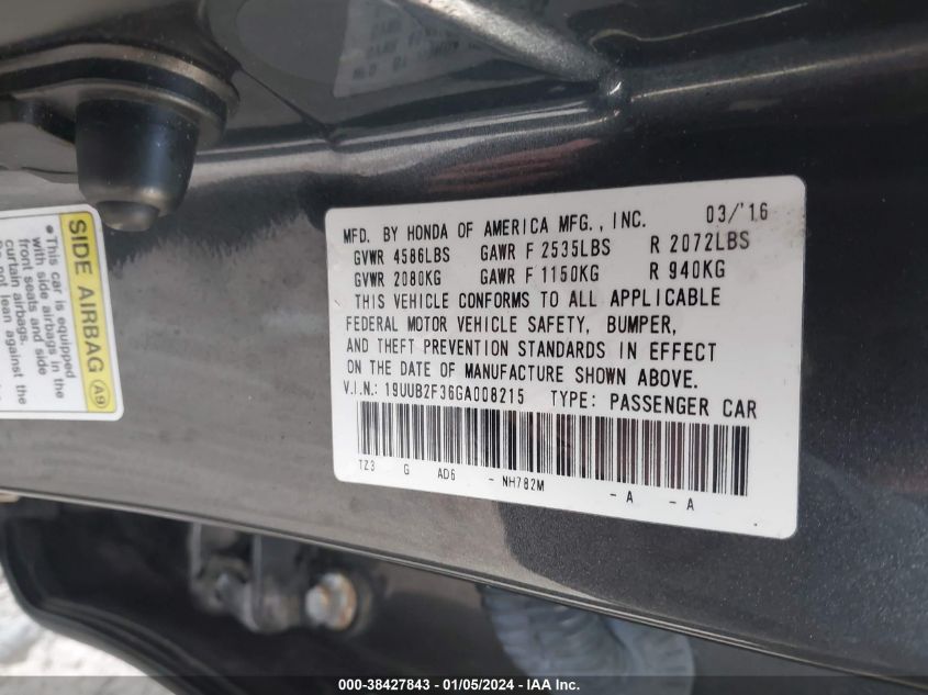 2016 ACURA TLX V6 - 19UUB2F36GA008215