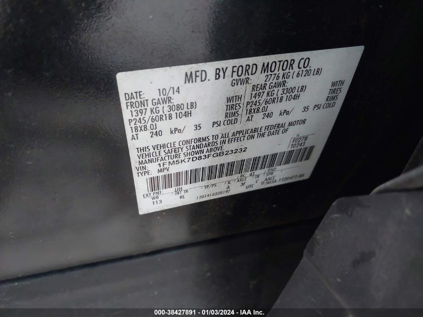 2015 FORD EXPLORER XLT - 1FM5K7D83FGB23232
