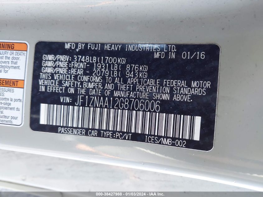 2016 TOYOTA SCION FR-S JF1ZNAA12G8706006