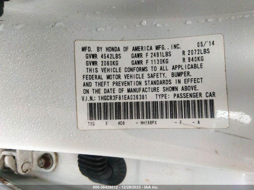 2014 HONDA ACCORD SEDAN EX-L 1HGCR3F81EA036381