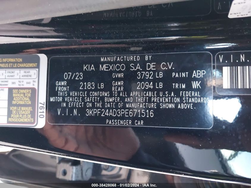 2023 KIA FORTE LXS - 3KPF24AD3PE671516
