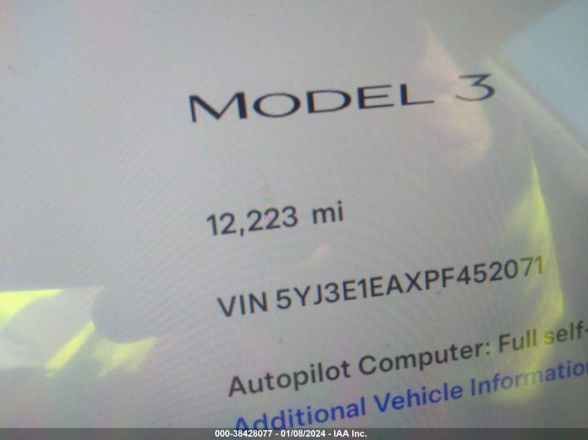 5YJ3E1EAXPF452071 | 2023 TESLA MODEL 3