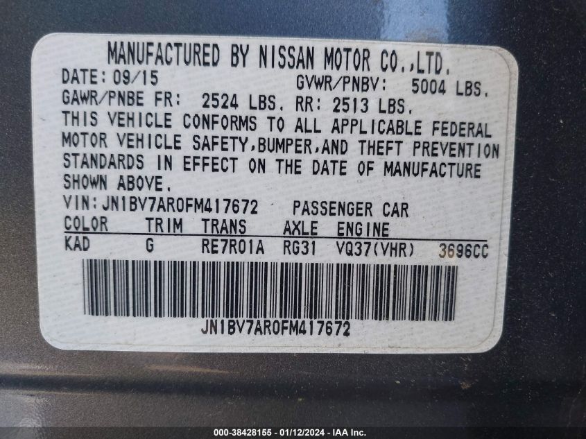 2015 INFINITI Q50 PREMIUM - JN1BV7AR0FM417672