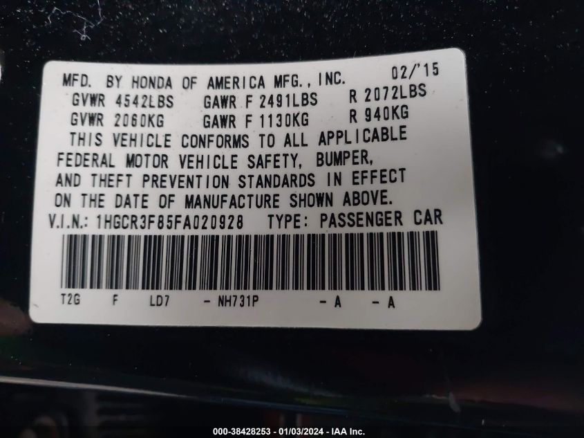 2015 HONDA ACCORD EXL - 1HGCR3F85FA020928