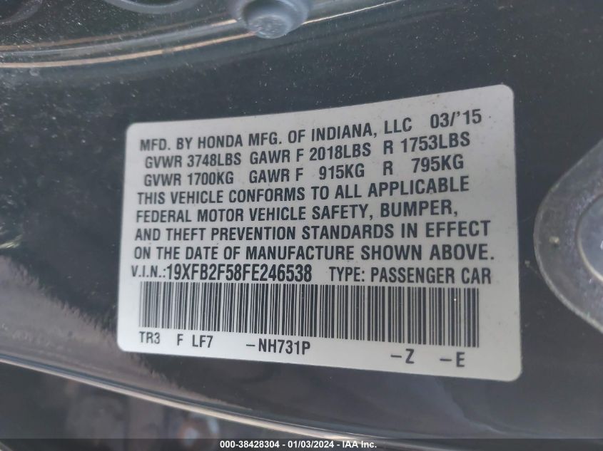 2015 HONDA CIVIC LX - 19XFB2F58FE246538