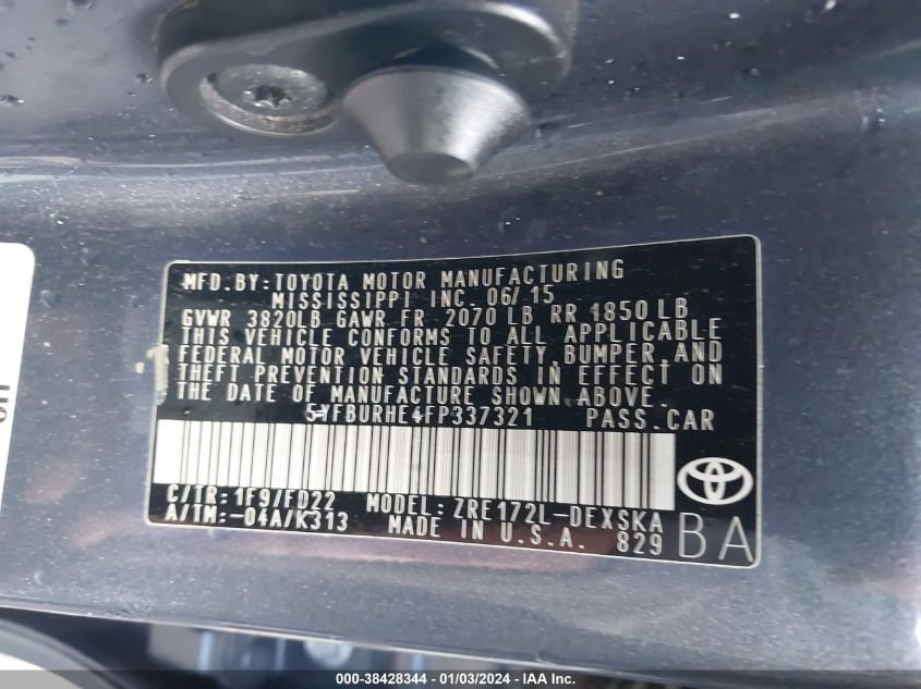 2015 TOYOTA COROLLA S PLUS - 5YFBURHE4FP337321