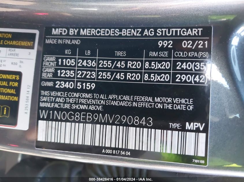 2021 MERCEDES-BENZ GLC 300 4MATIC SUV - W1N0G8EB9MV290843