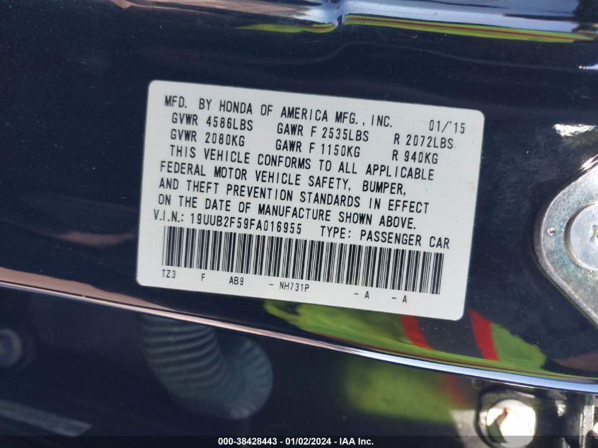 2015 ACURA TLX TECH - 19UUB2F59FA016955