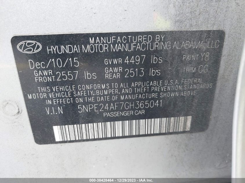 2016 HYUNDAI SONATA SE - 5NPE24AF7GH365041