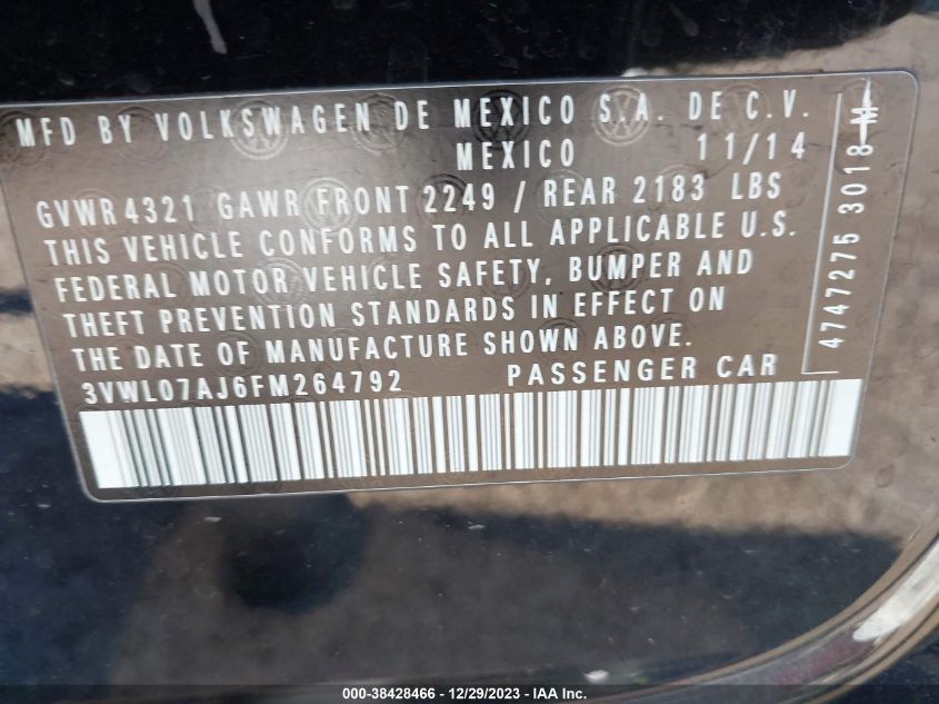 2015 VOLKSWAGEN JETTA 1.8T SEL - 3VWL07AJ6FM264792
