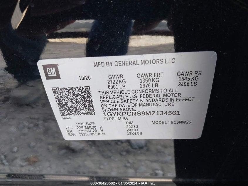 VIN 1GYKPCRS9MZ134561 2021 CADILLAC XT6 PREMIUM LUXURY
